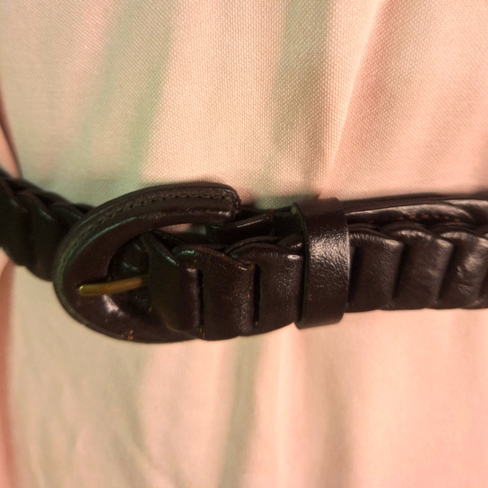 Leather Braided Belt Brown Size S